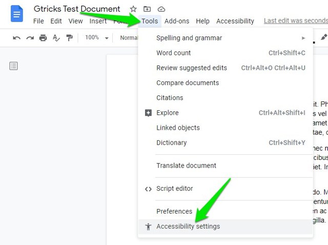 metinden konuşmaya google dokümanları erişilebilirlik ayarları