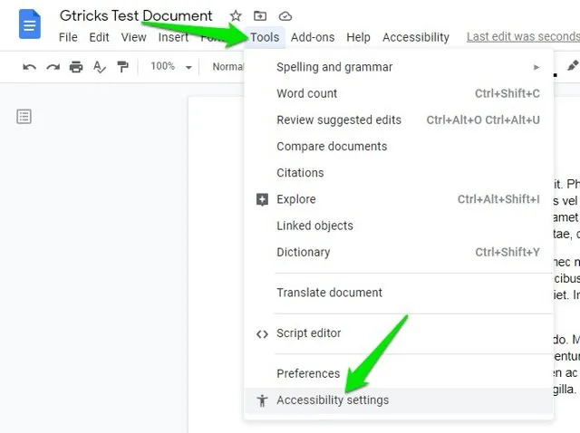 Text-in-Sprache-Zugänglichkeitseinstellungen für Google Docs