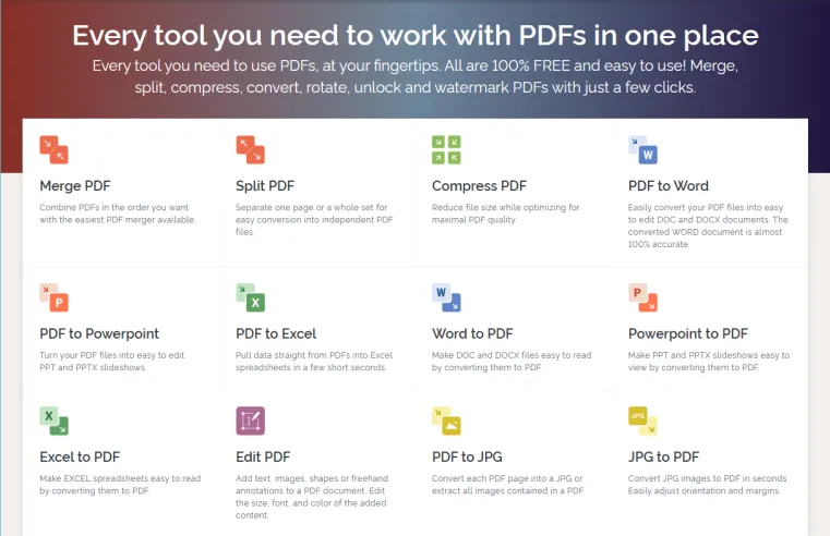 ilovepdf 所有工具