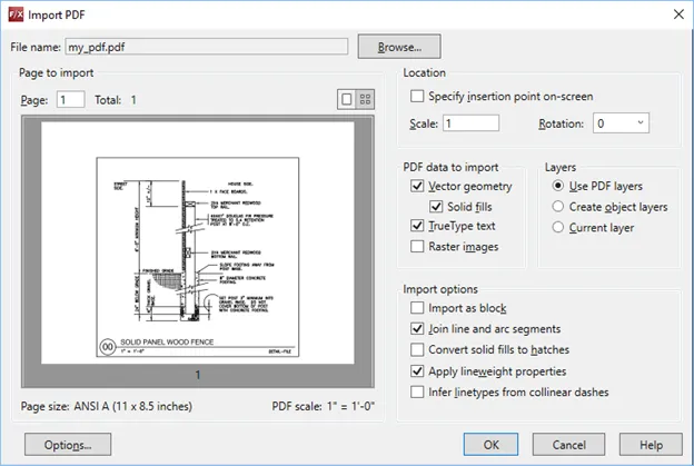 Settings for Importing Data in AutoCAD