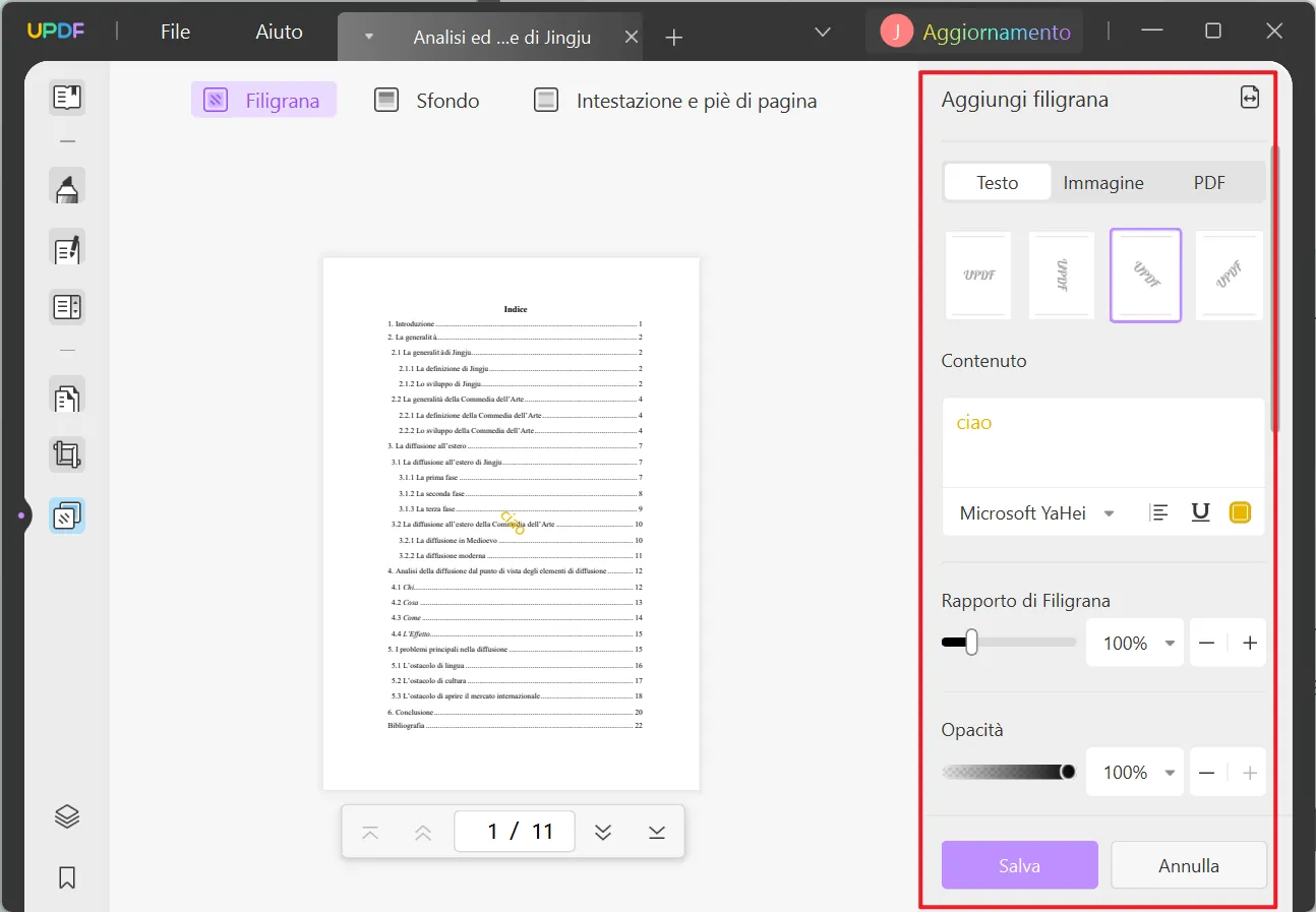 Modifica la filigrana del PDF