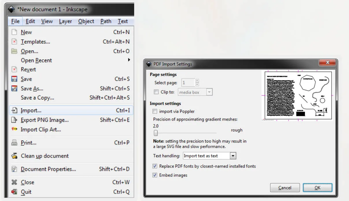 Transformer PDF en DWG avec Inkscape