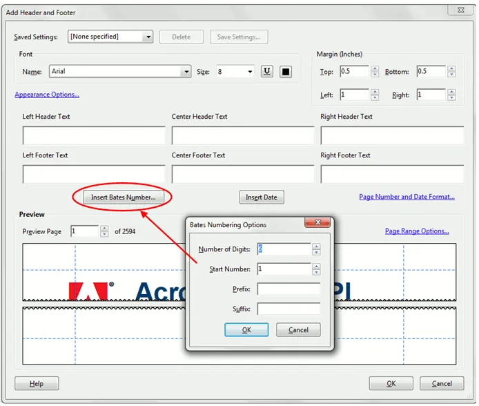 insert bates numbering in adobe acrobat