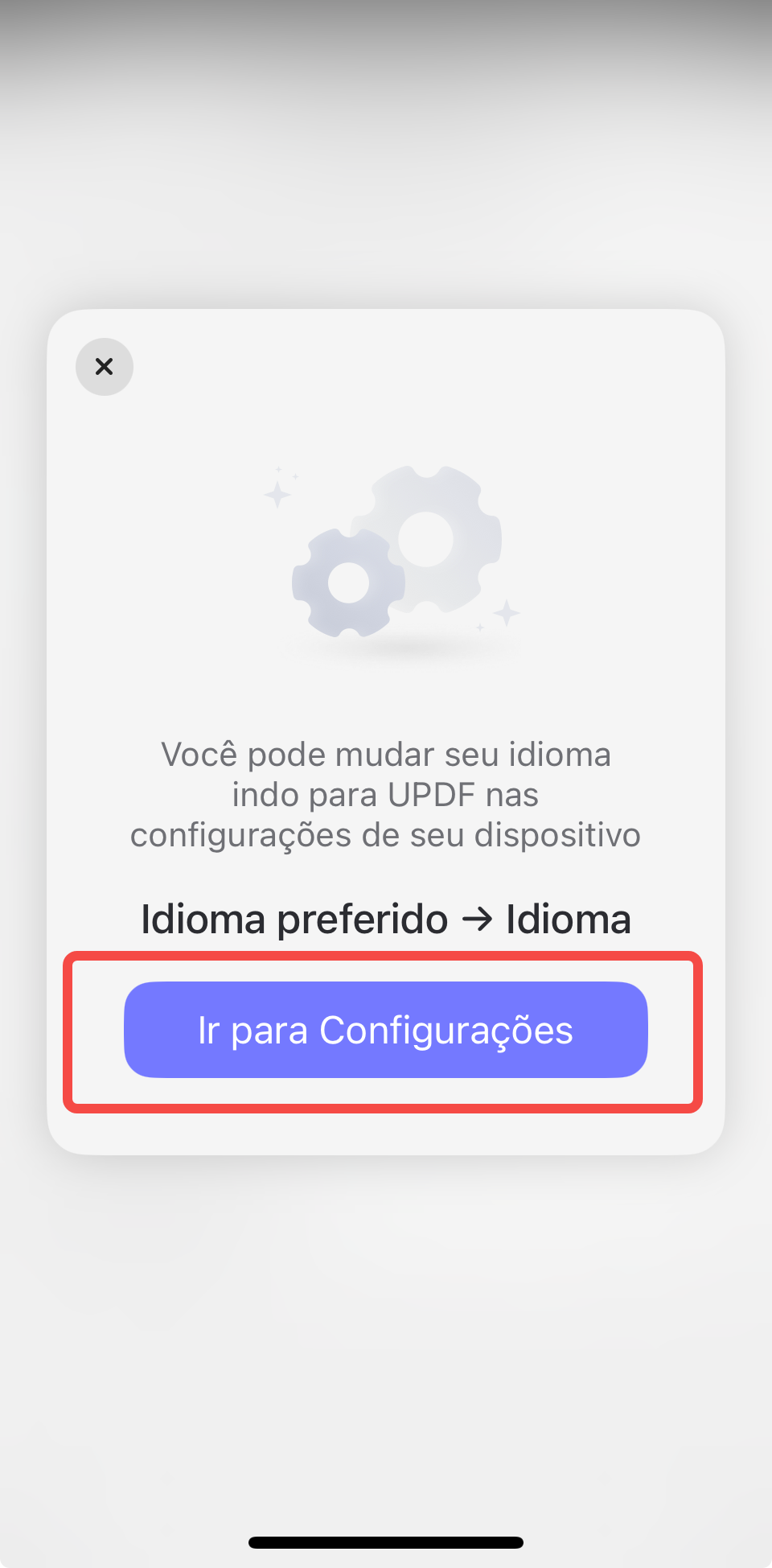 ir para as configurações para alterar o idioma