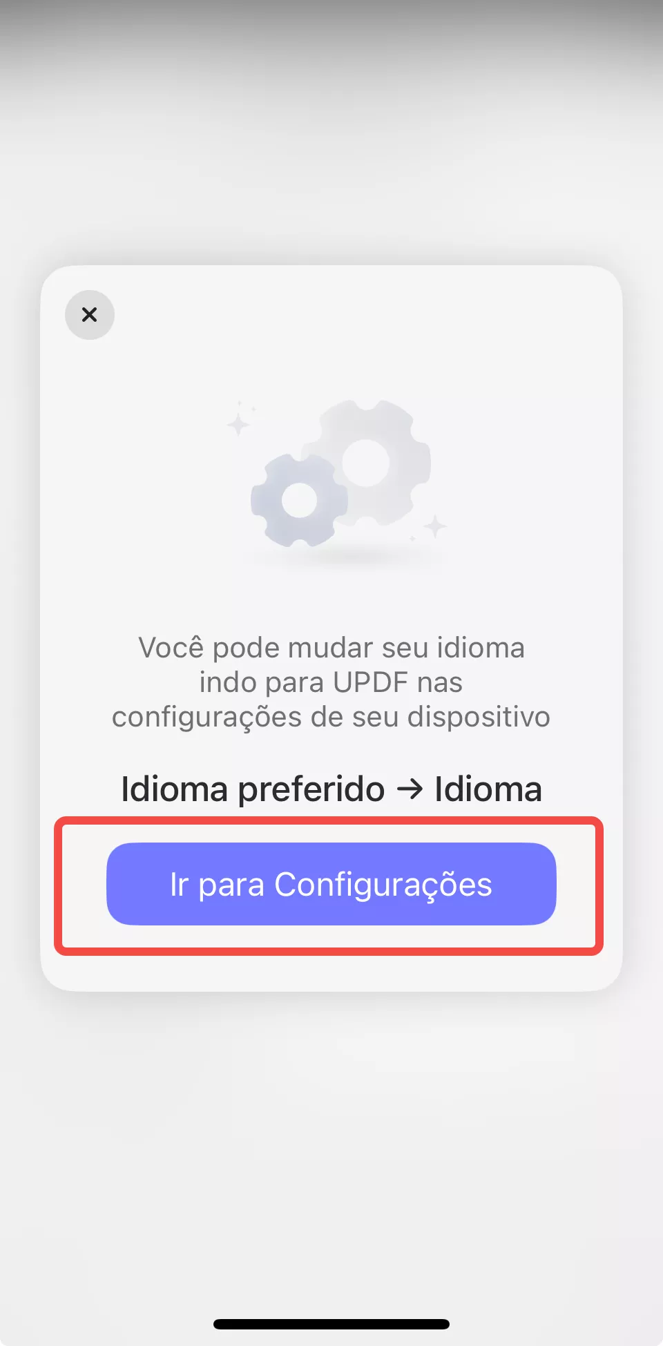 ir para as configurações para alterar o idioma