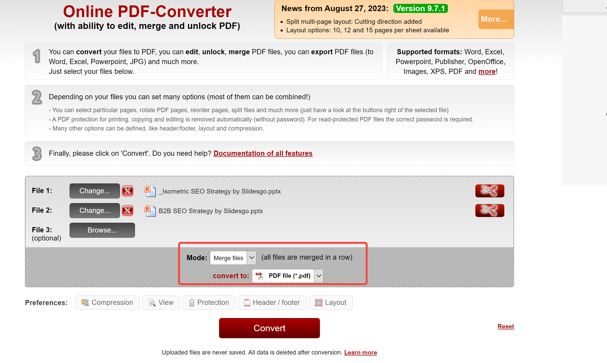 combina powerpoint in un unico pdf online2pdf convert