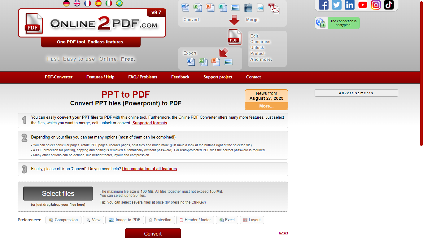 combina powerpoint in un unico pdf con online2pdf