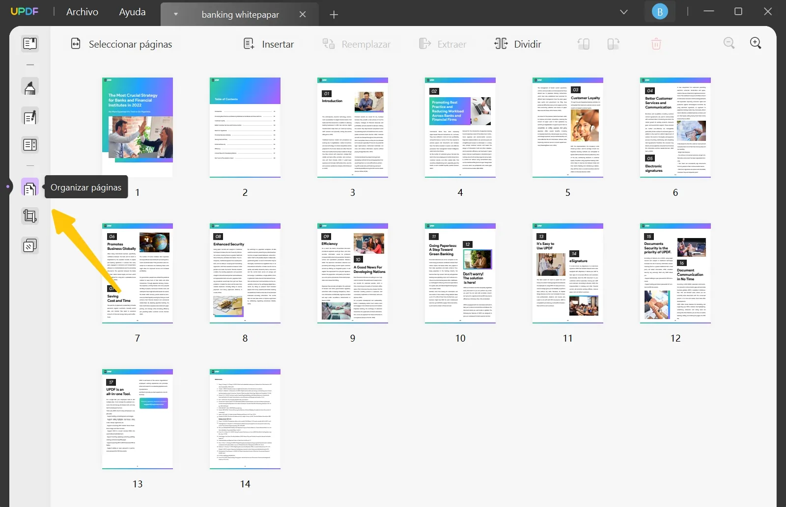 organizar páginas en pdf con la función de organización de páginas de updf