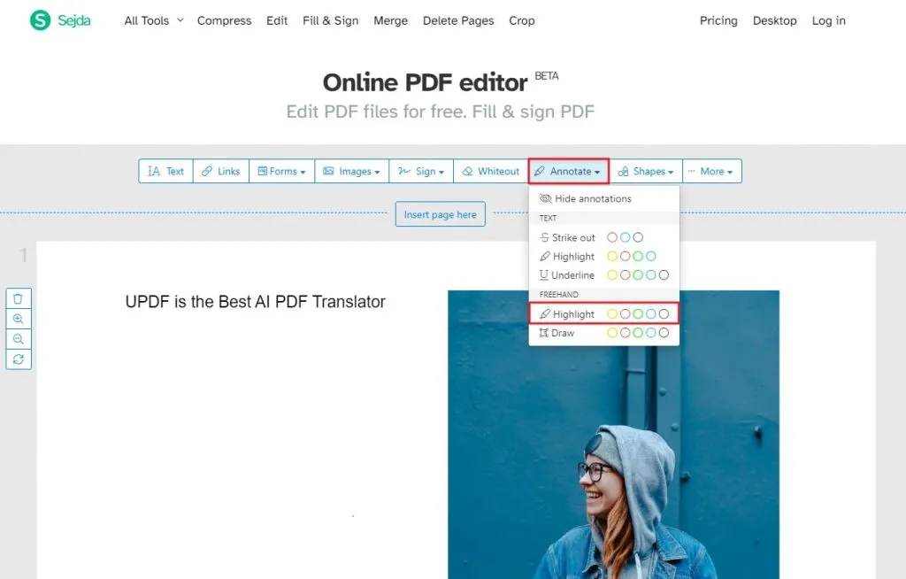 Change the background with Sejda PDF Color Editor