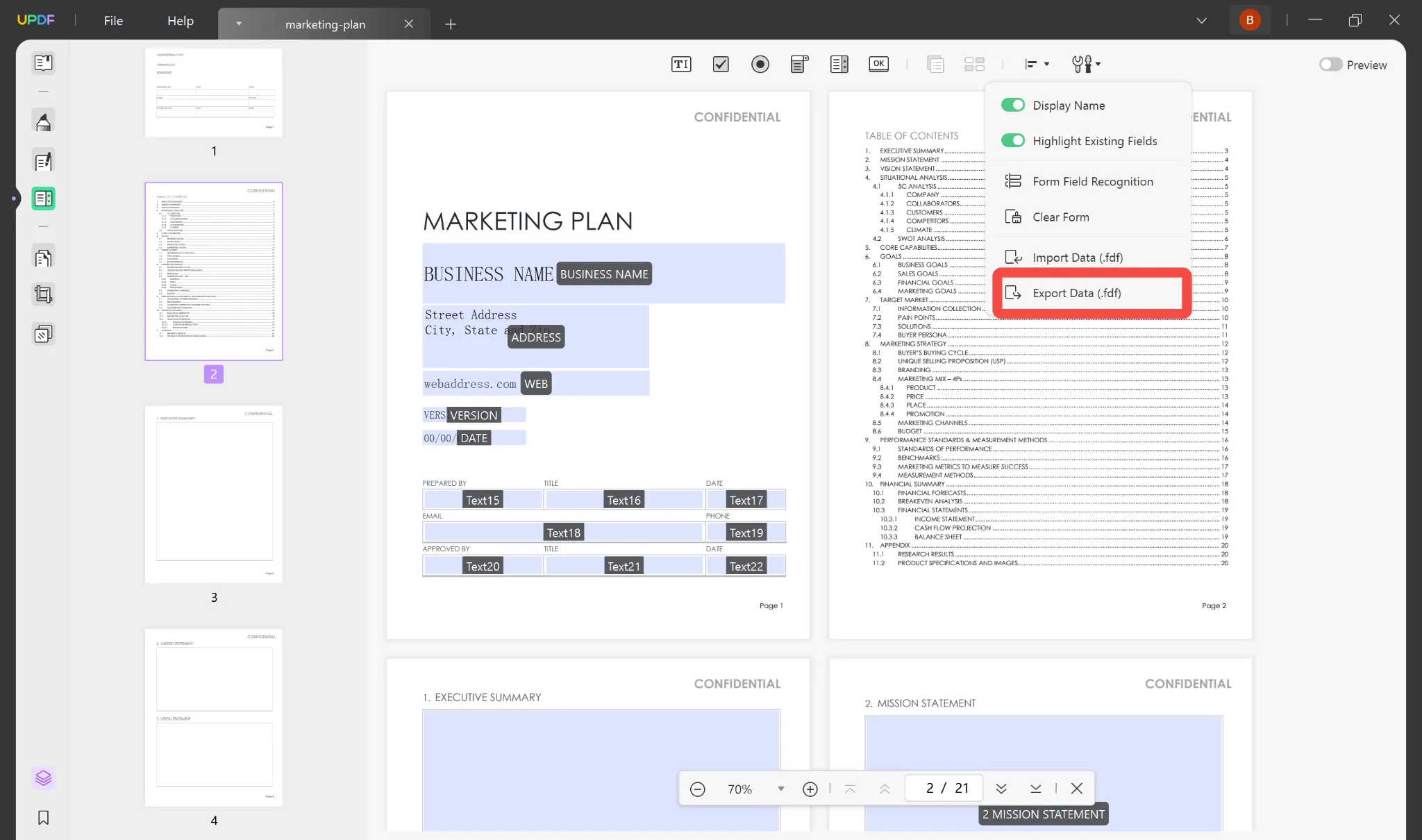 extract data to pdf