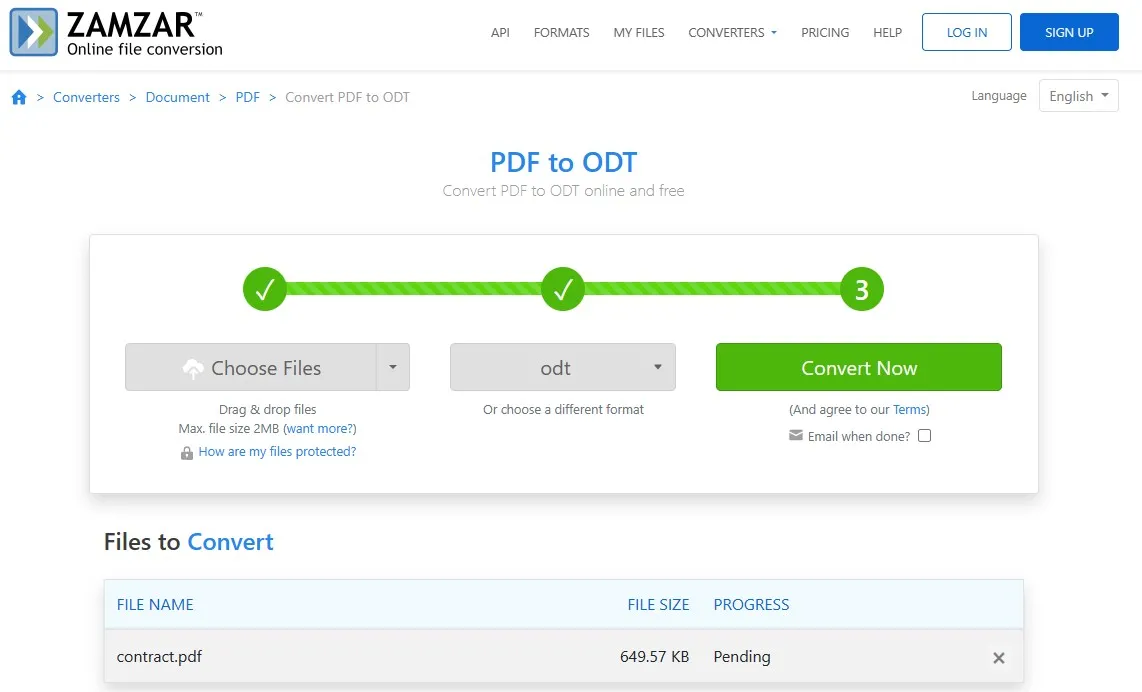 Converti PDF in documenti OpenOffice online