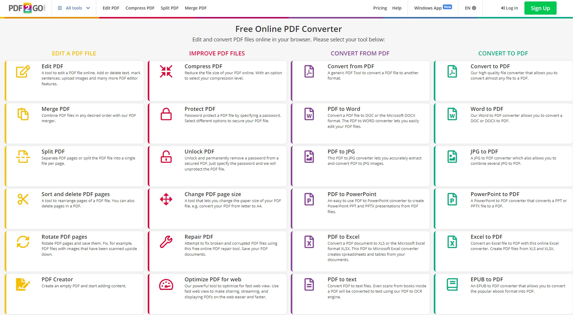 Online PDF-Editor kostenlos ohne Wasserzeichen PDF2GO