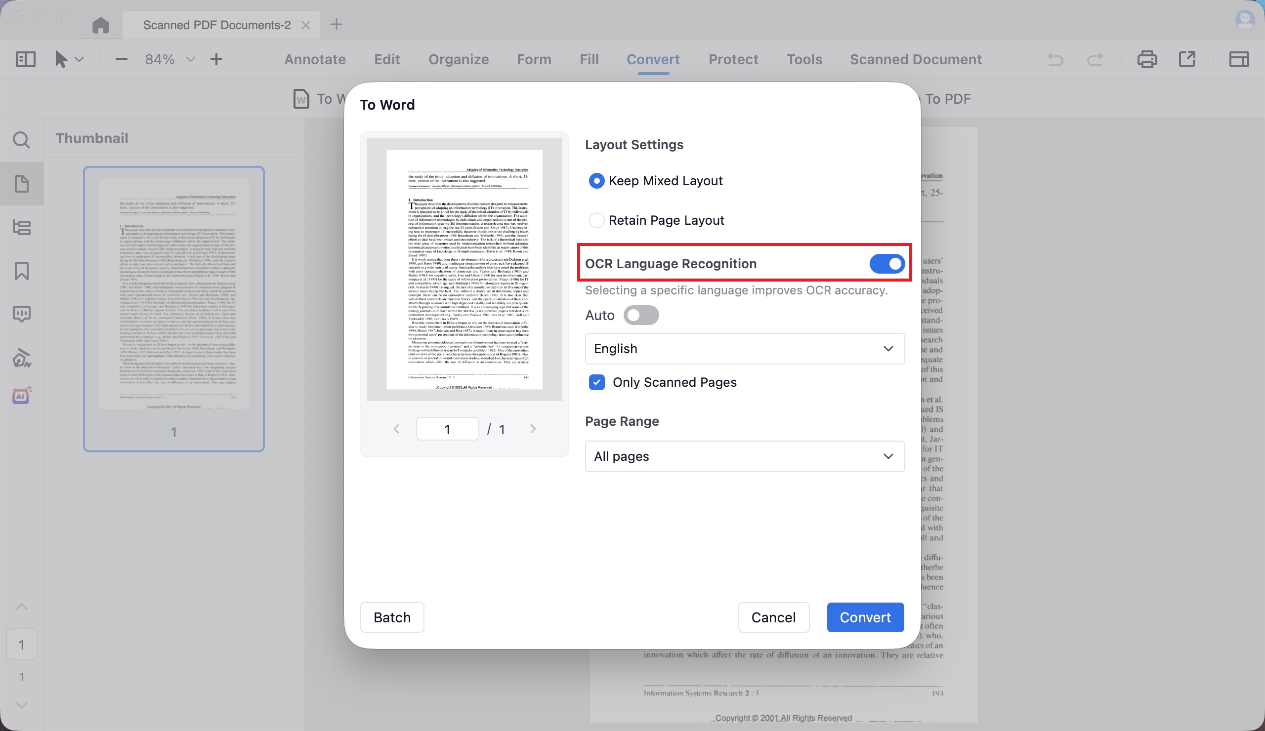 pdfreaderpro convert scanned pdf to word
