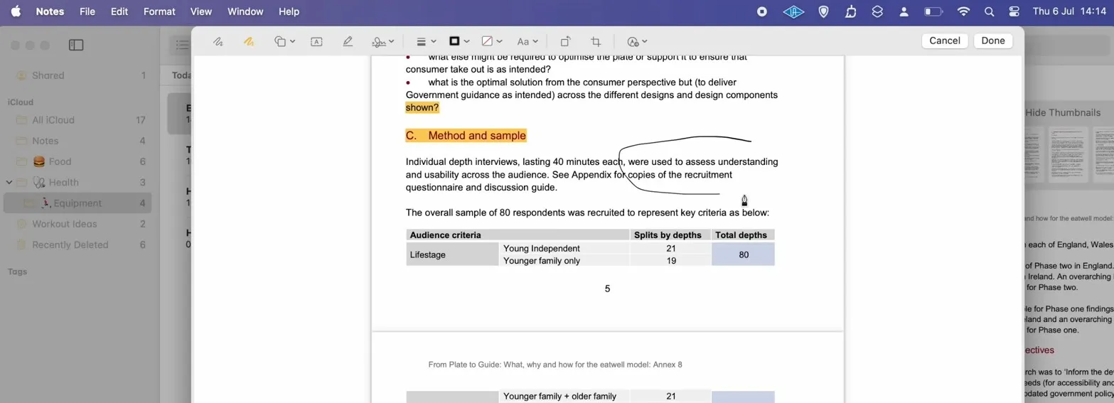 edit PDFs in Notes in macOS Sonoma pencil