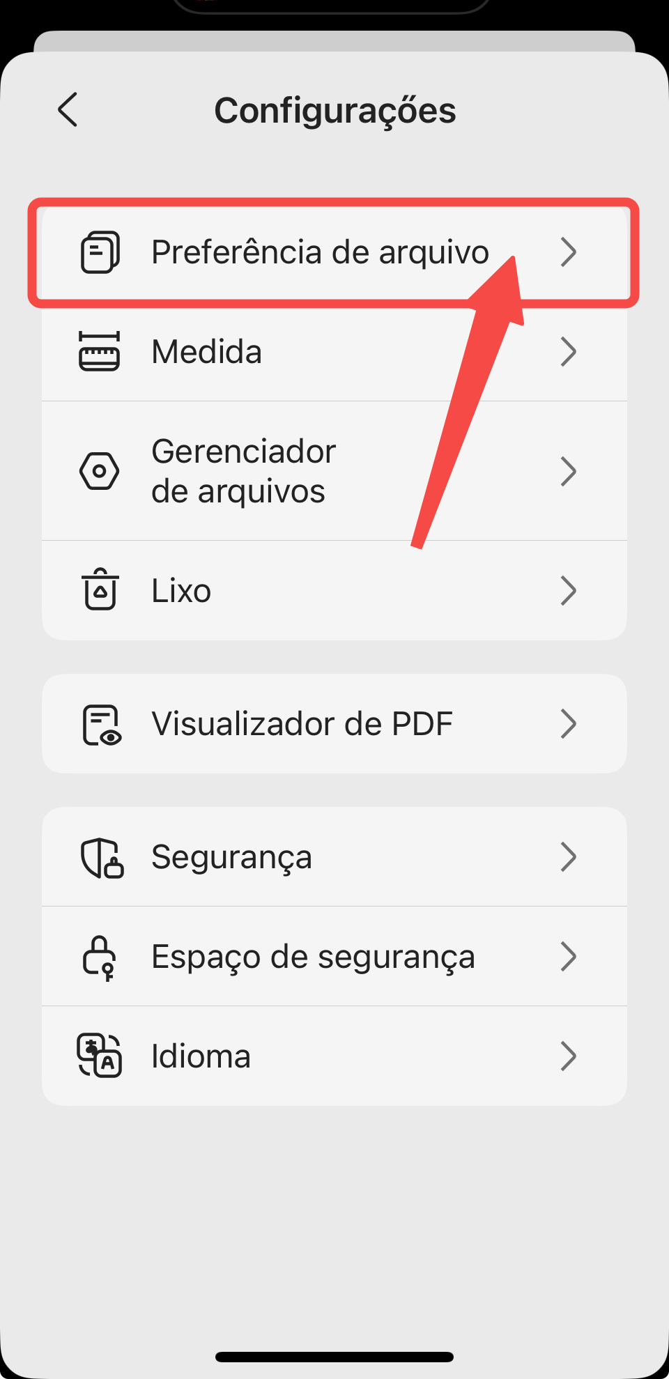 preferência de arquivo
