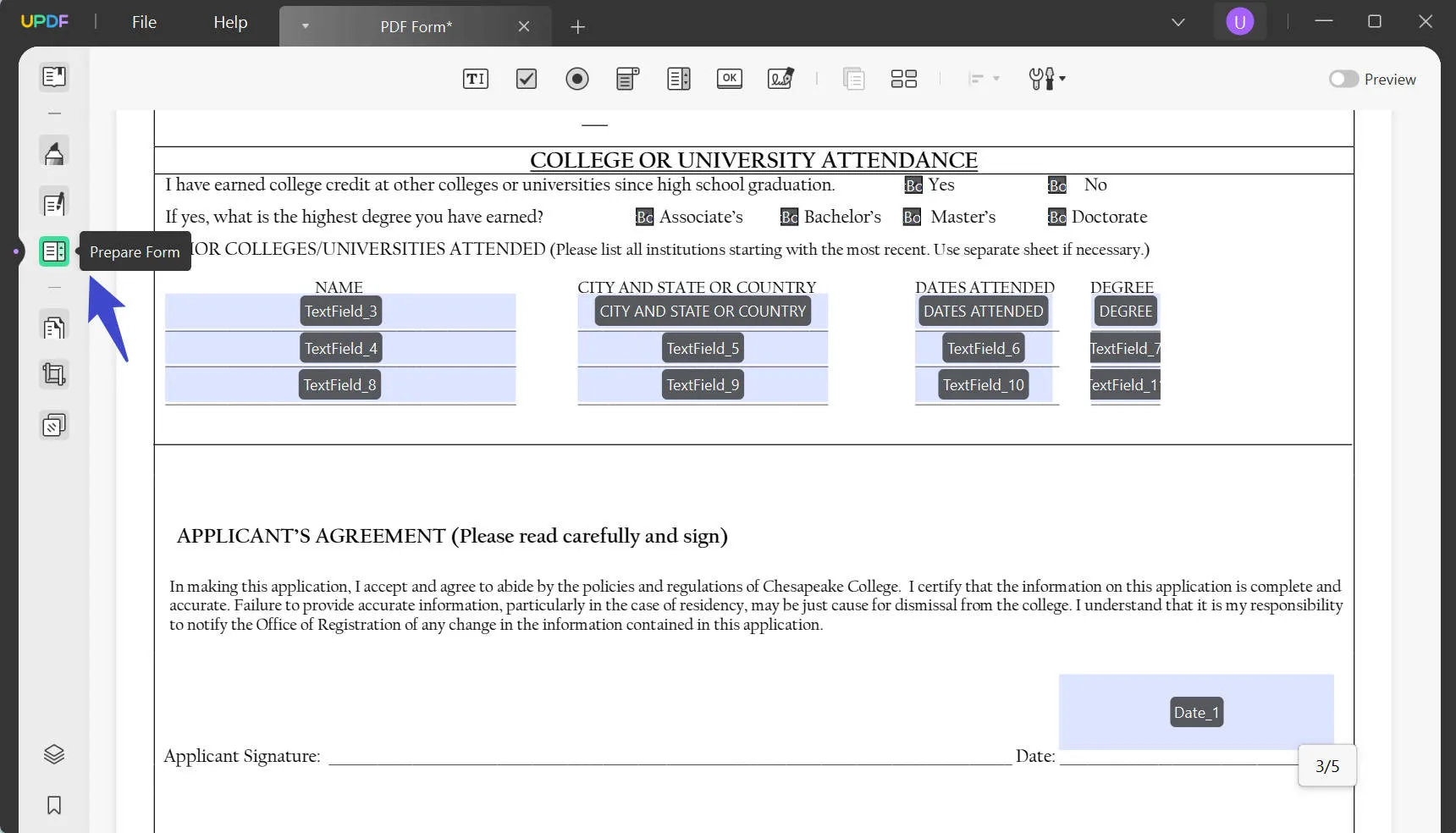 prepare form for adding digital siganture