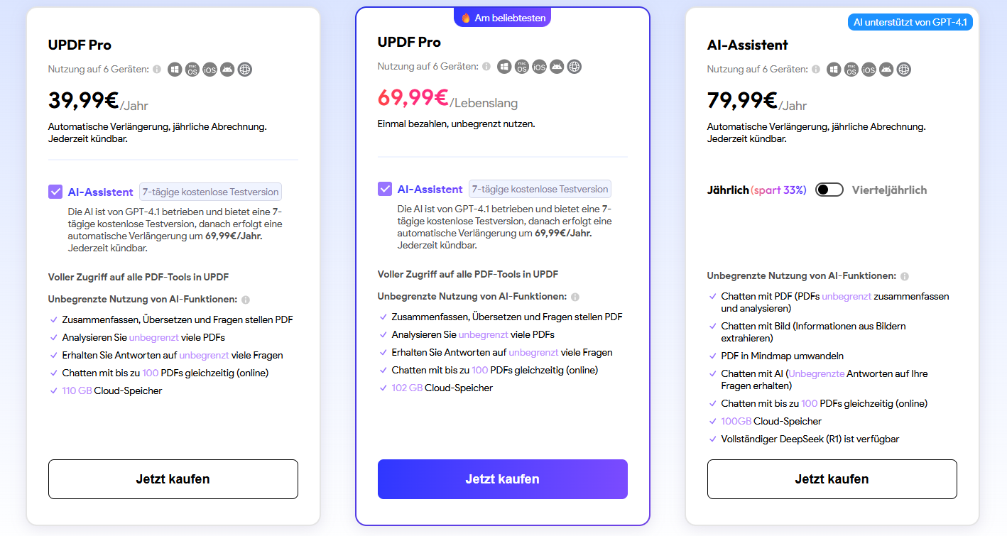 Foxit vs. Adobe Acrobat - UPDF Preise