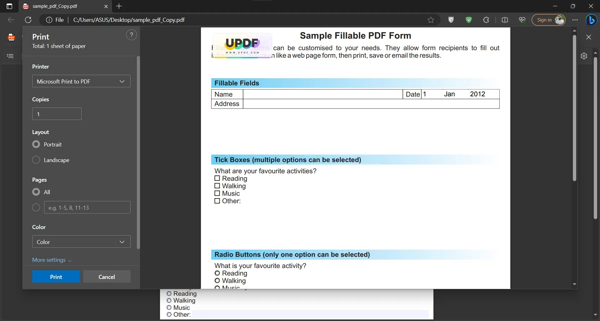 how to print pdf without margins with egde