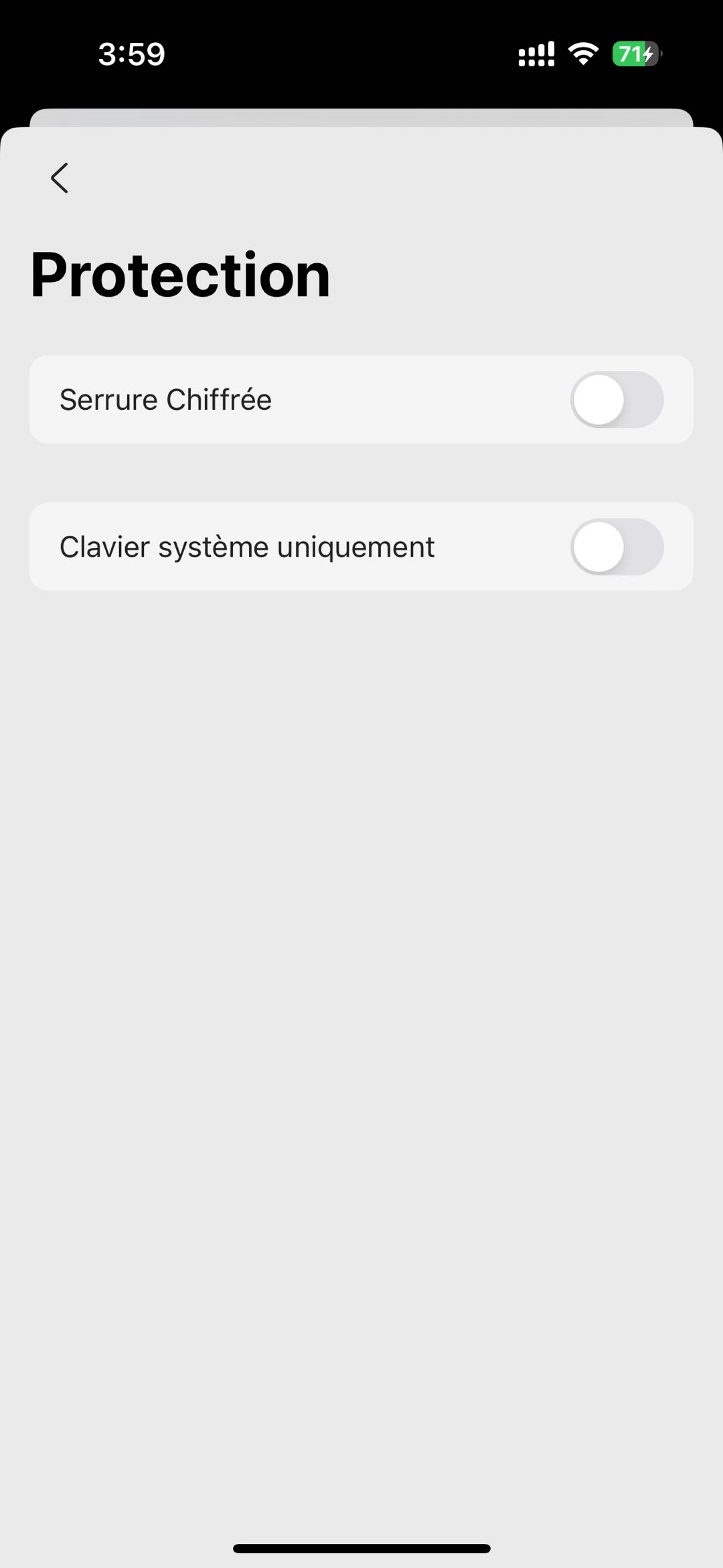 paramètres de la protection
