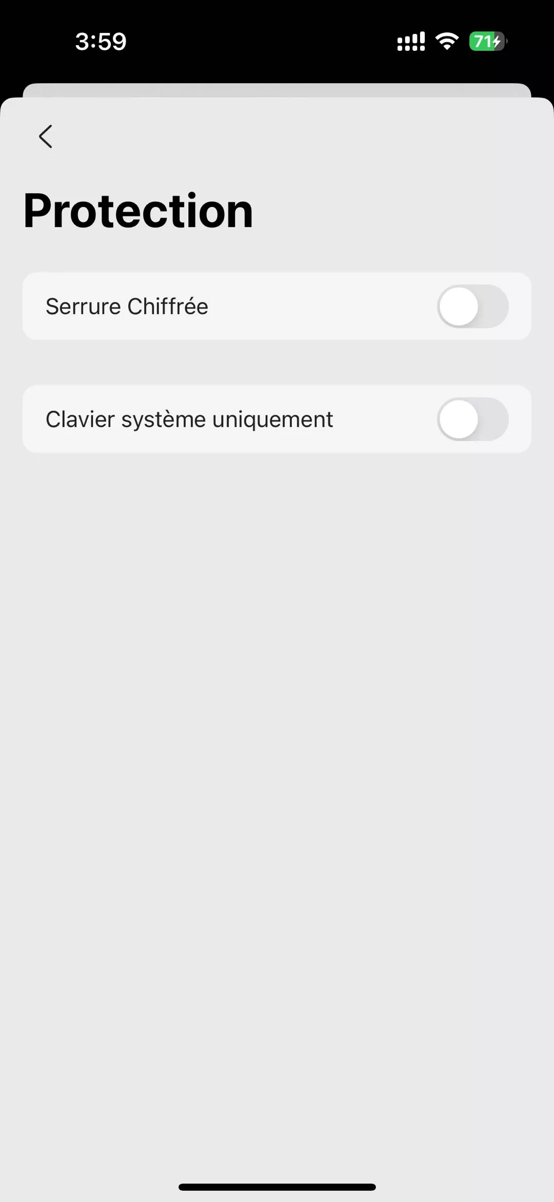 paramètres de la protection