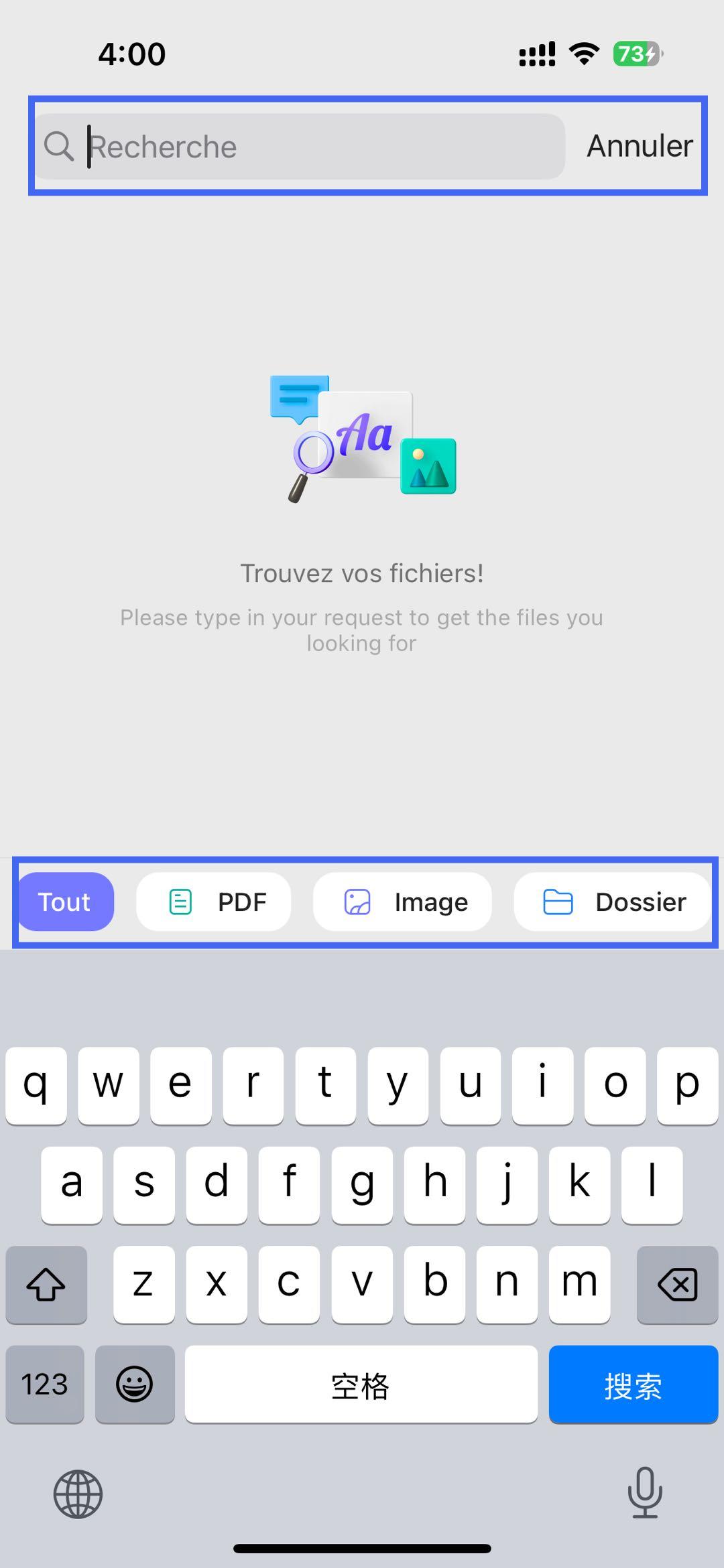 rechercher ou réorganiser la liste des fichiers