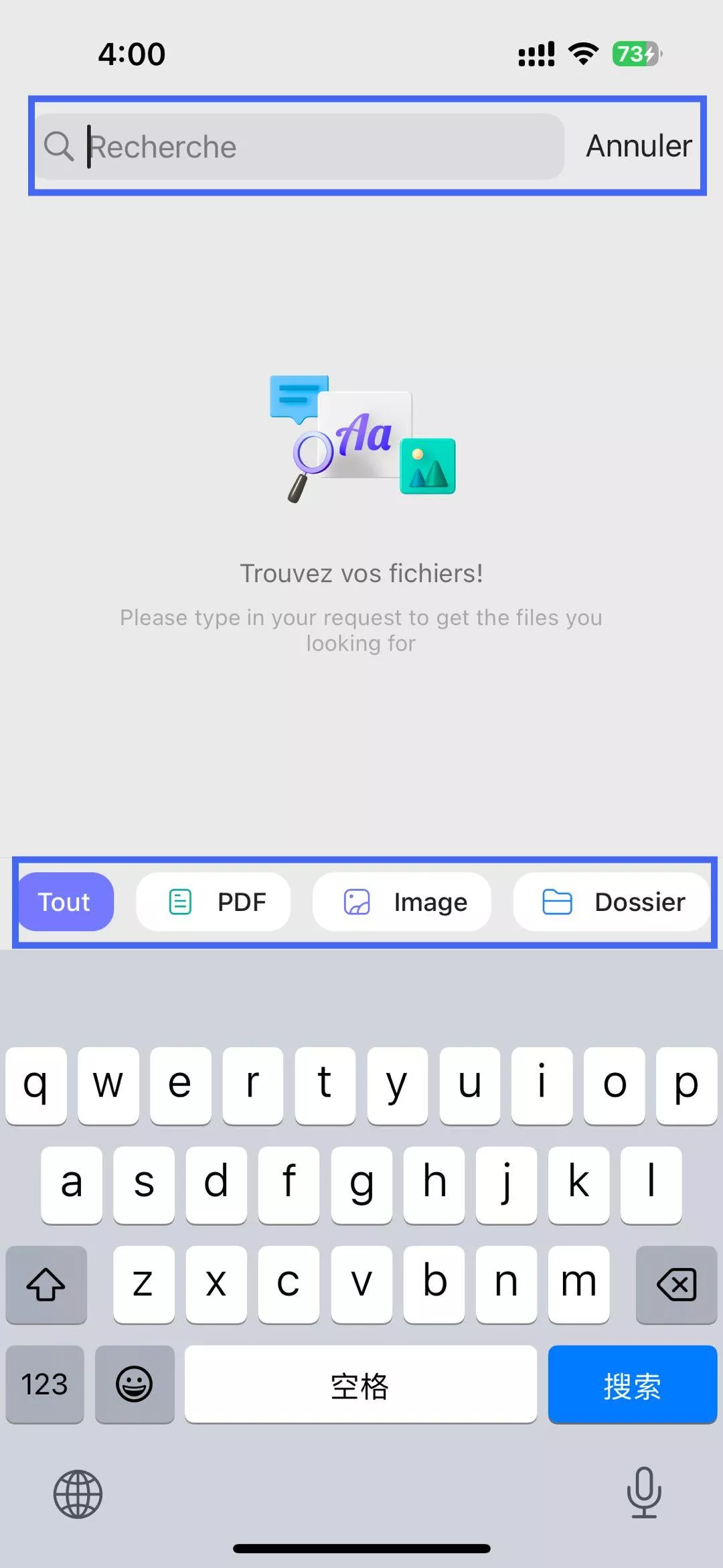 rechercher ou réorganiser la liste des fichiers
