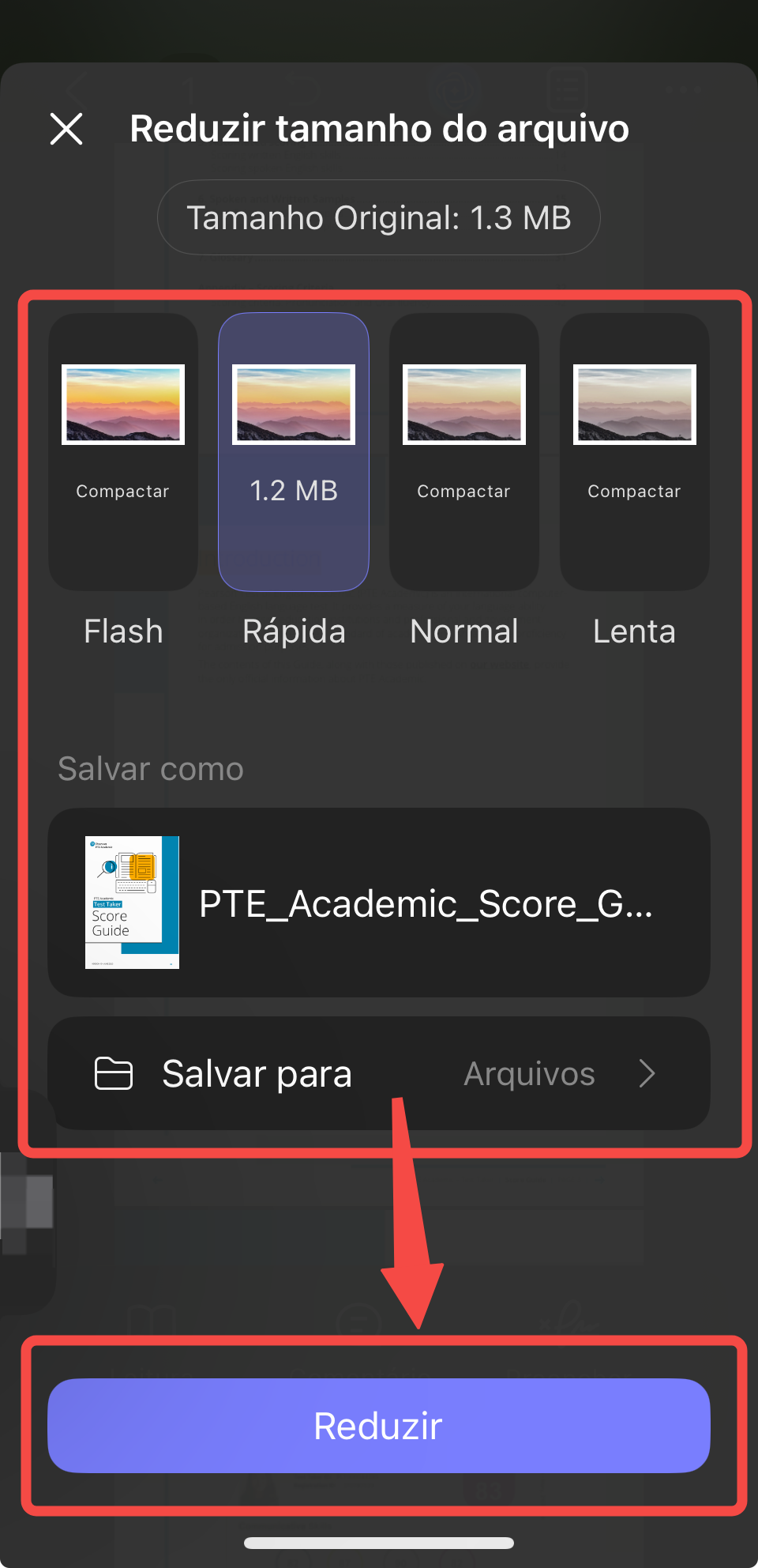 reduzir tamanho do arquivo