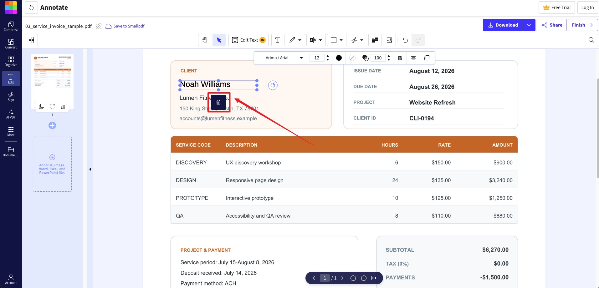 remove a signature on smallpdf online