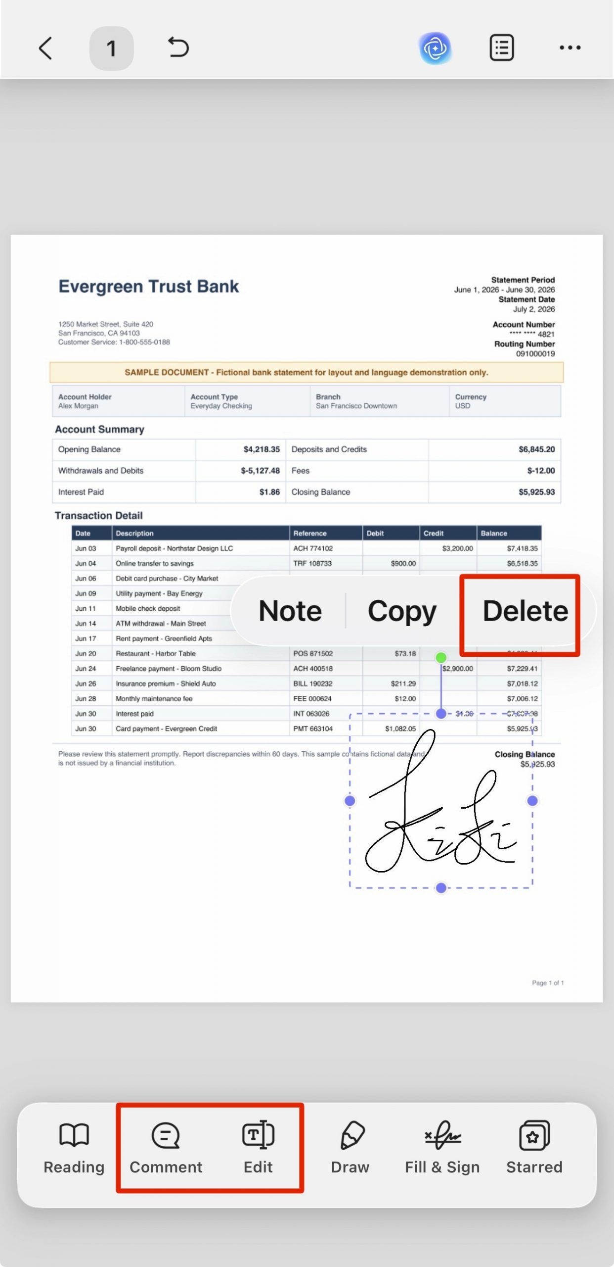remove an overlay signature updf ios