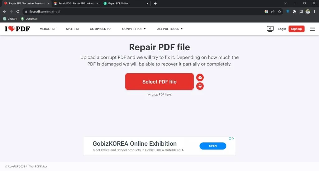 Réparer un PDF endommagé en ligne avec iLovePDF