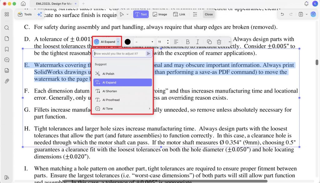 rewrite and polish text with updf ai edit 