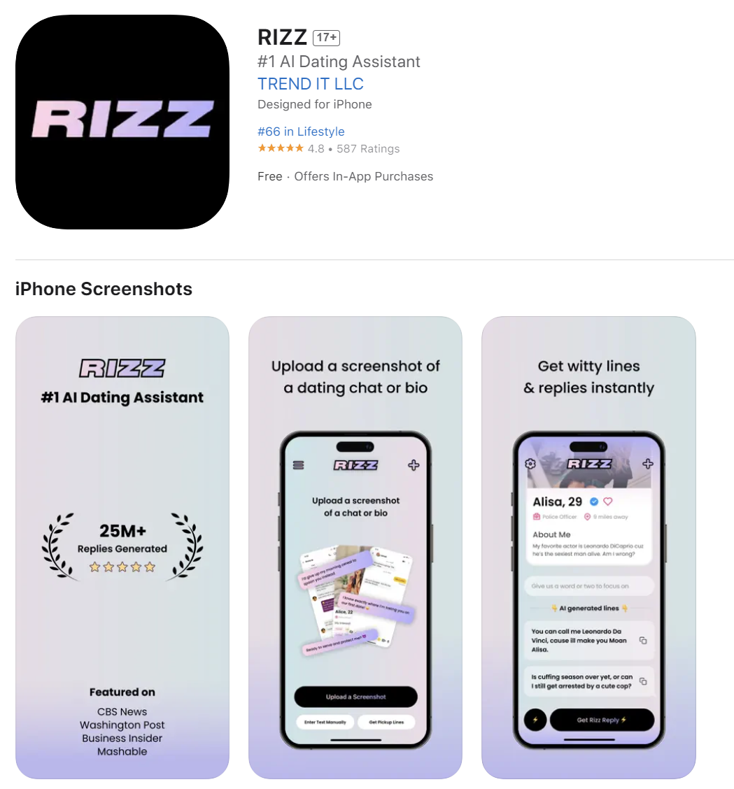 أفضل تطبيقات الذكاء الاصطناعي للآيفون Rizz