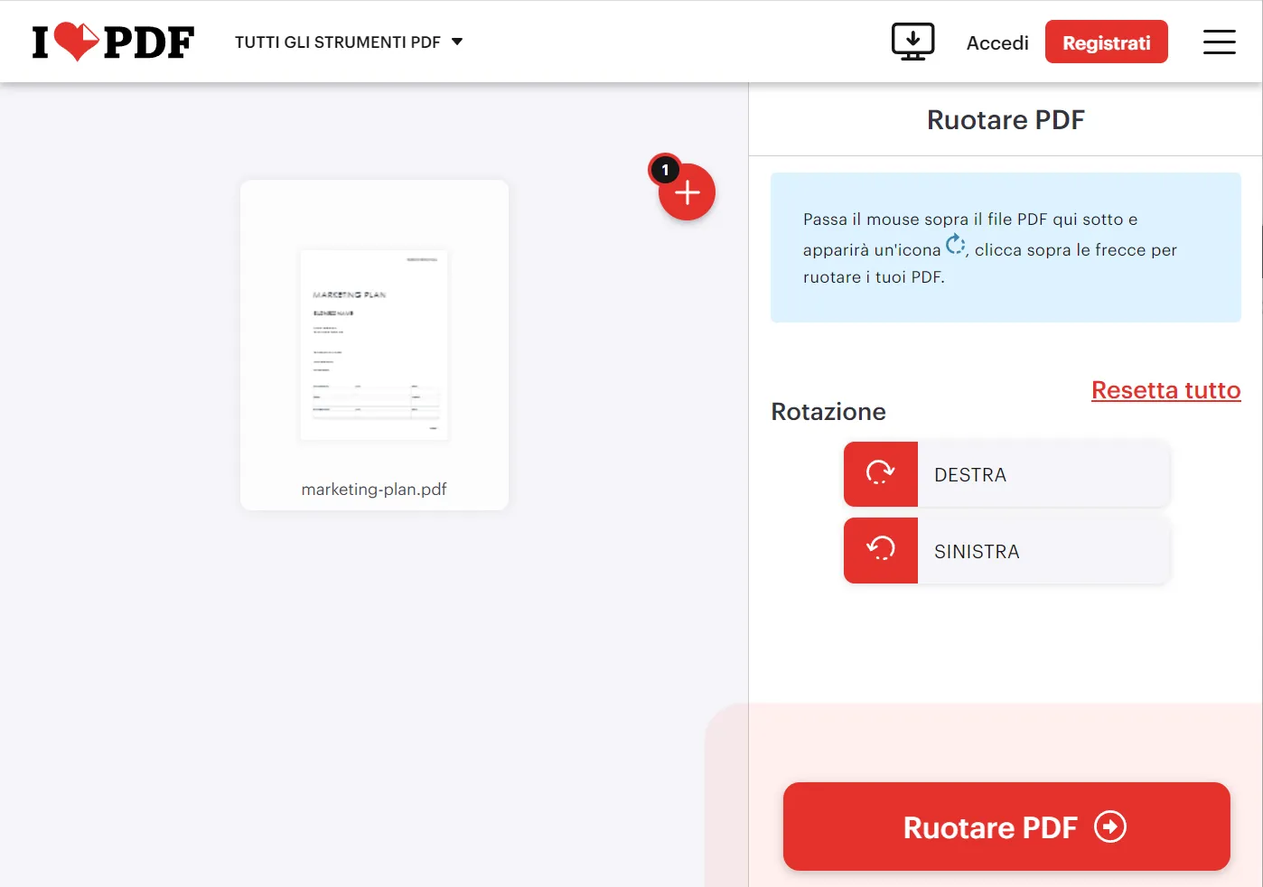 Ruota PDF online con iLovePDF