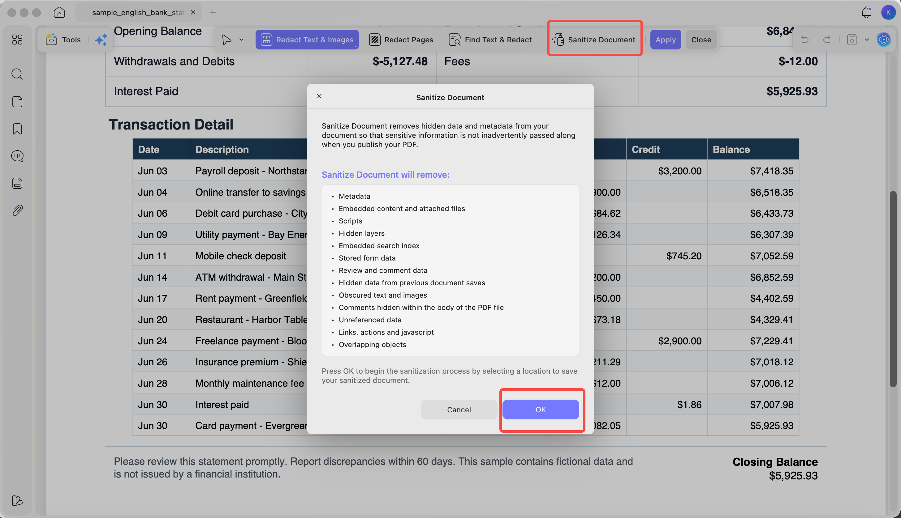 sanitize pdf to strip the hidden data