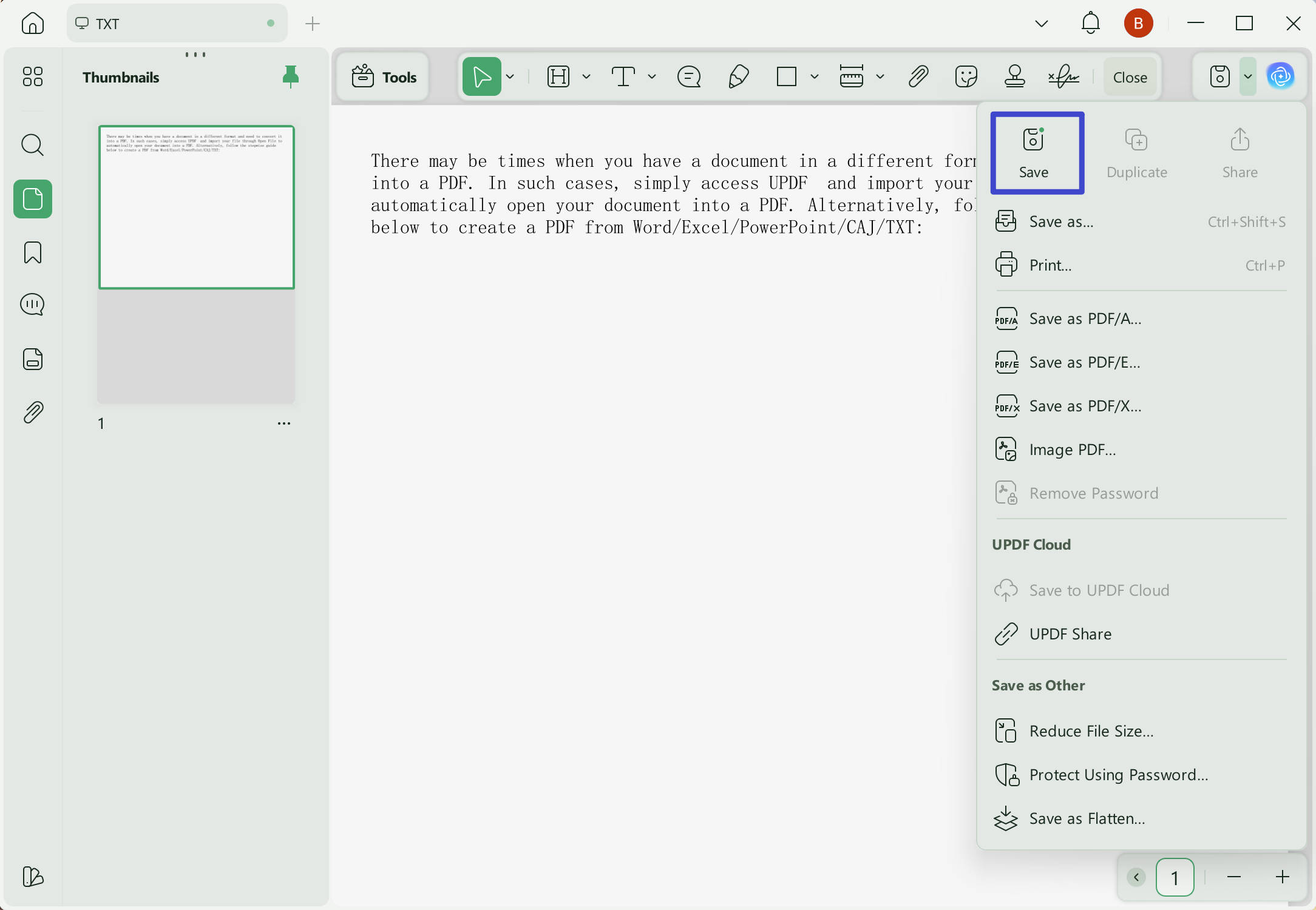 Click Save to store the converted PDF
