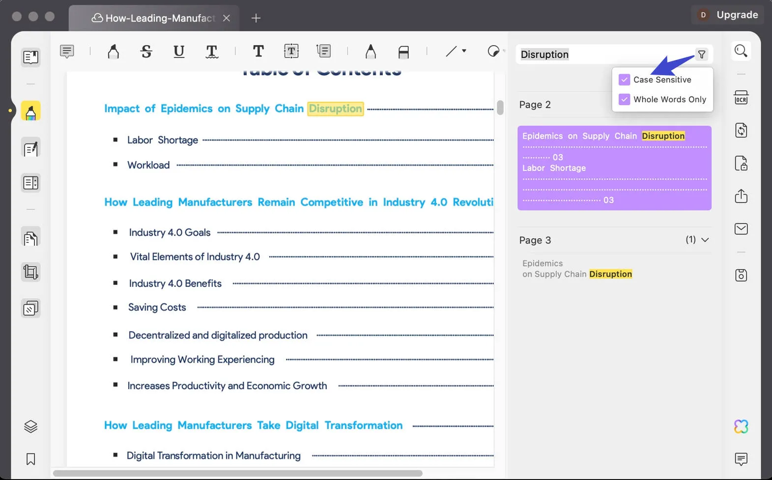 how to search in a pdf on mac case sensitive