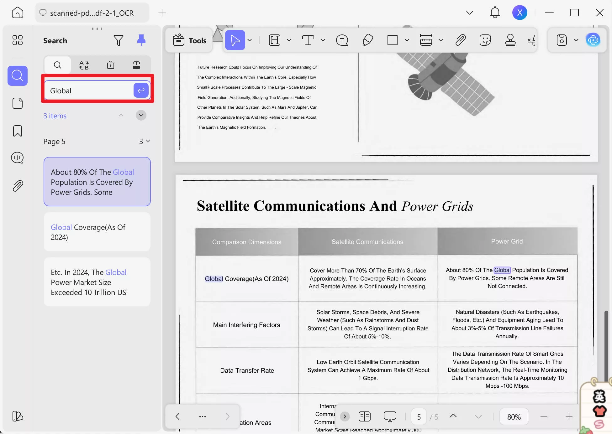 search in a scanned pdf in updf