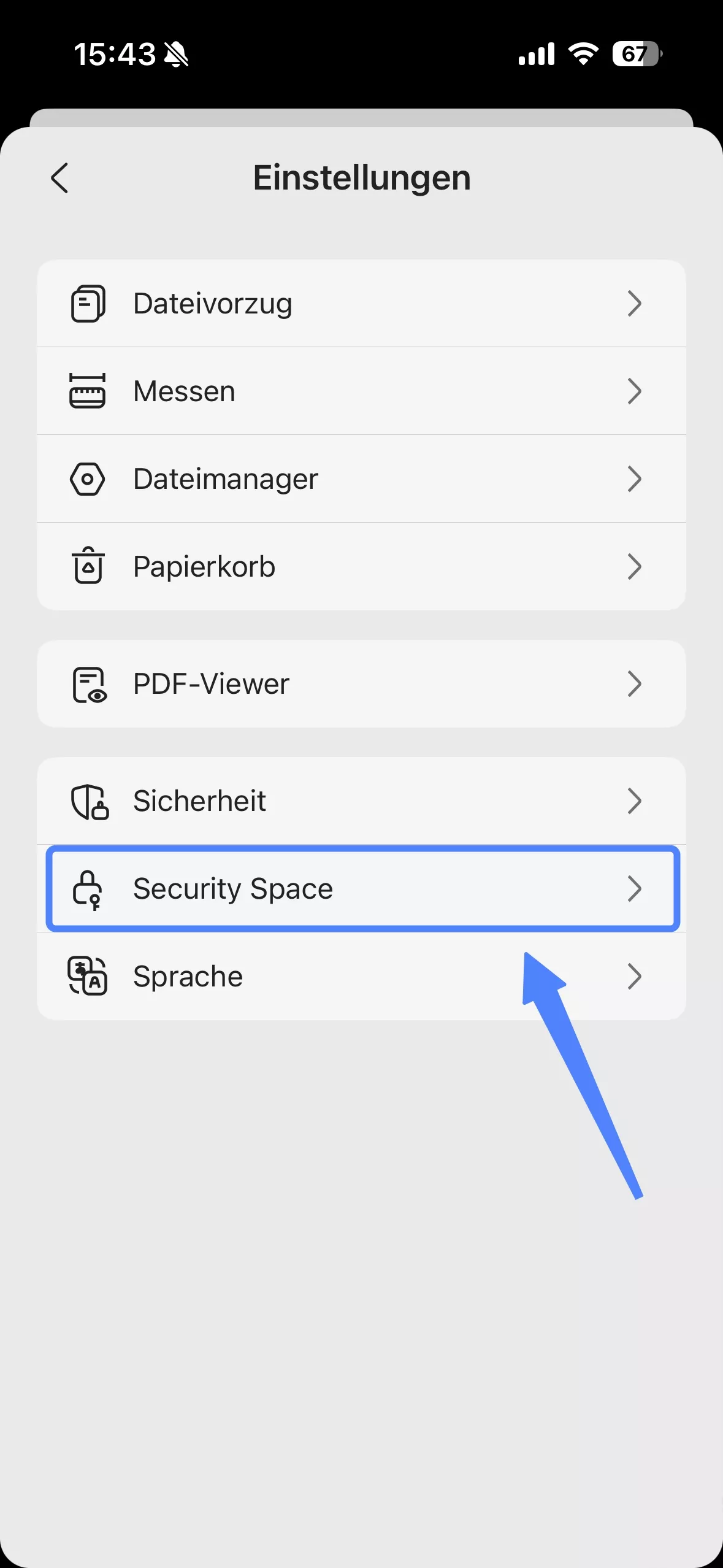 Tippen Sie auf „Security Space“