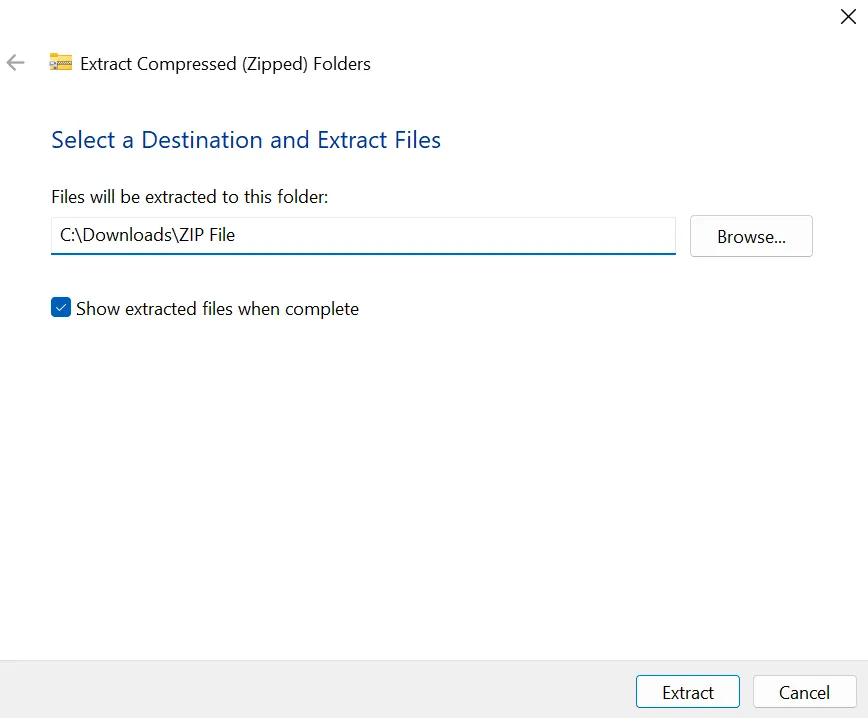 zip to pdf select location for extracted files