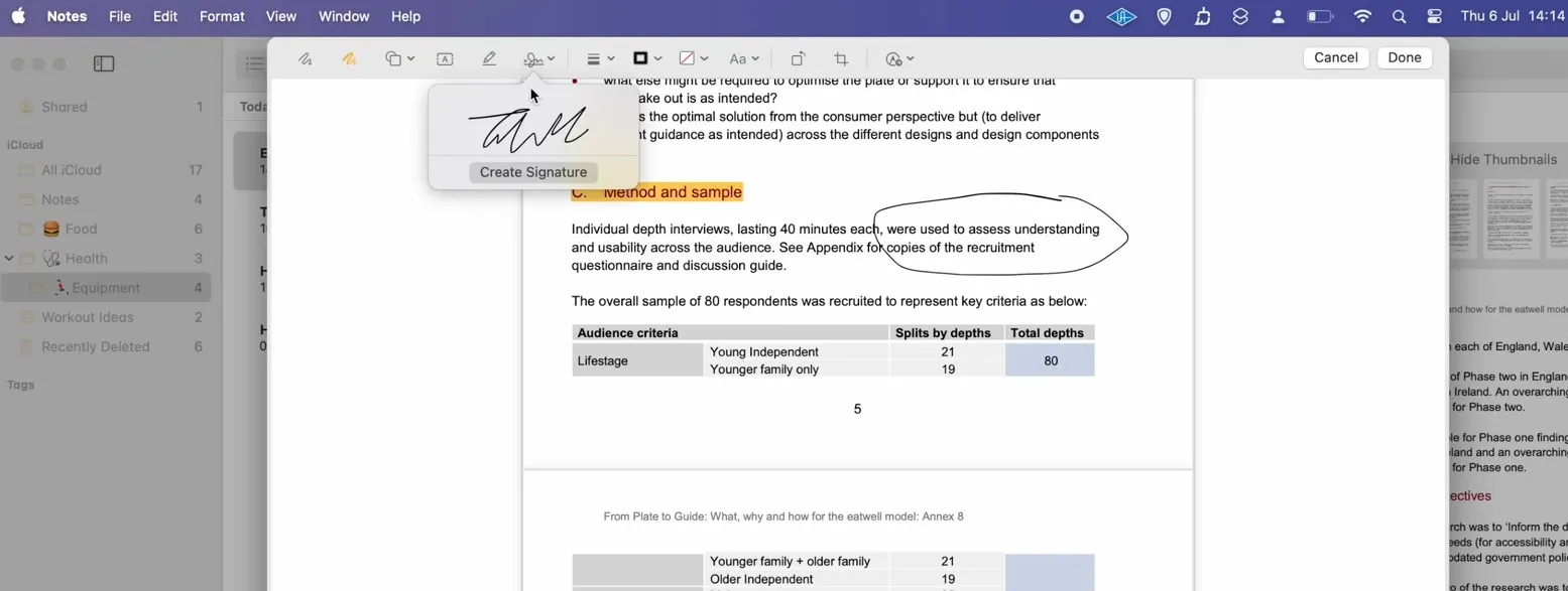 edit PDFs in Notes in macOS Sonoma signature