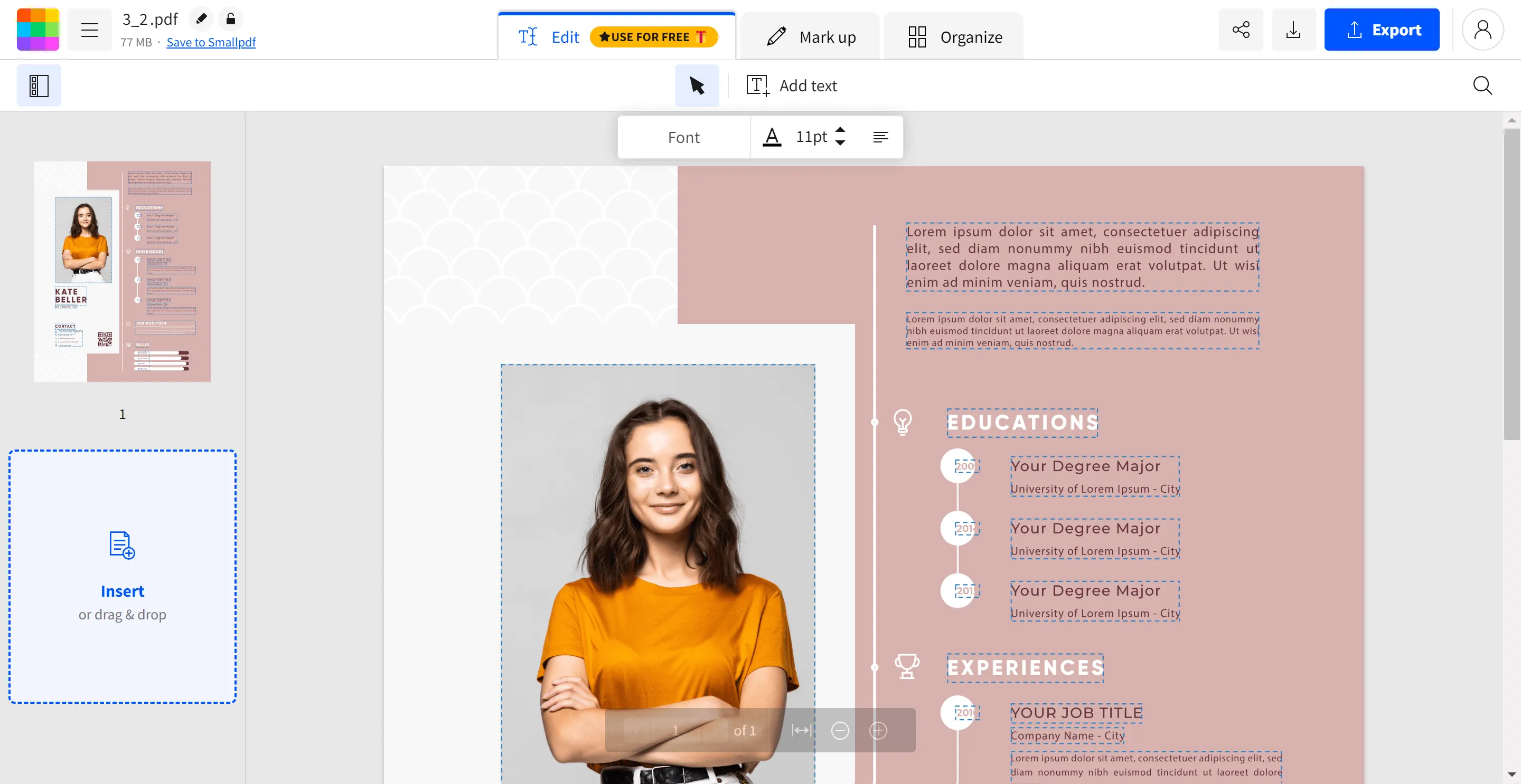 Smallpdf PDF resume editor