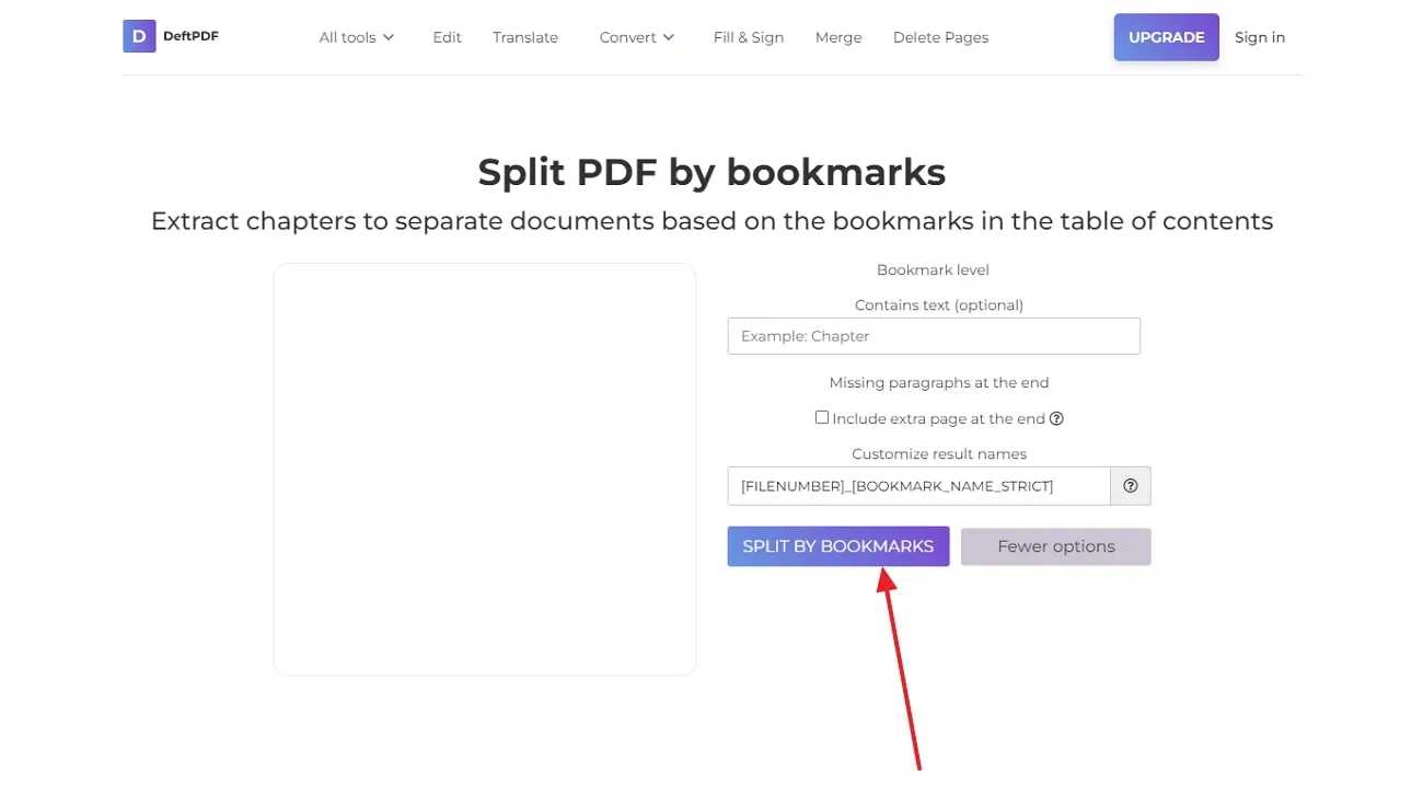 split pdf by bookmark tap on split by bookmarks