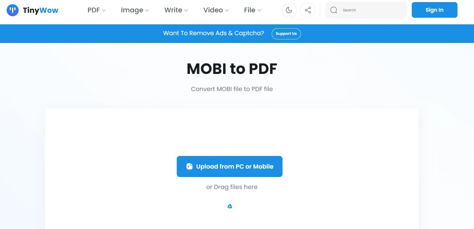 mobi to pdf TinyWow