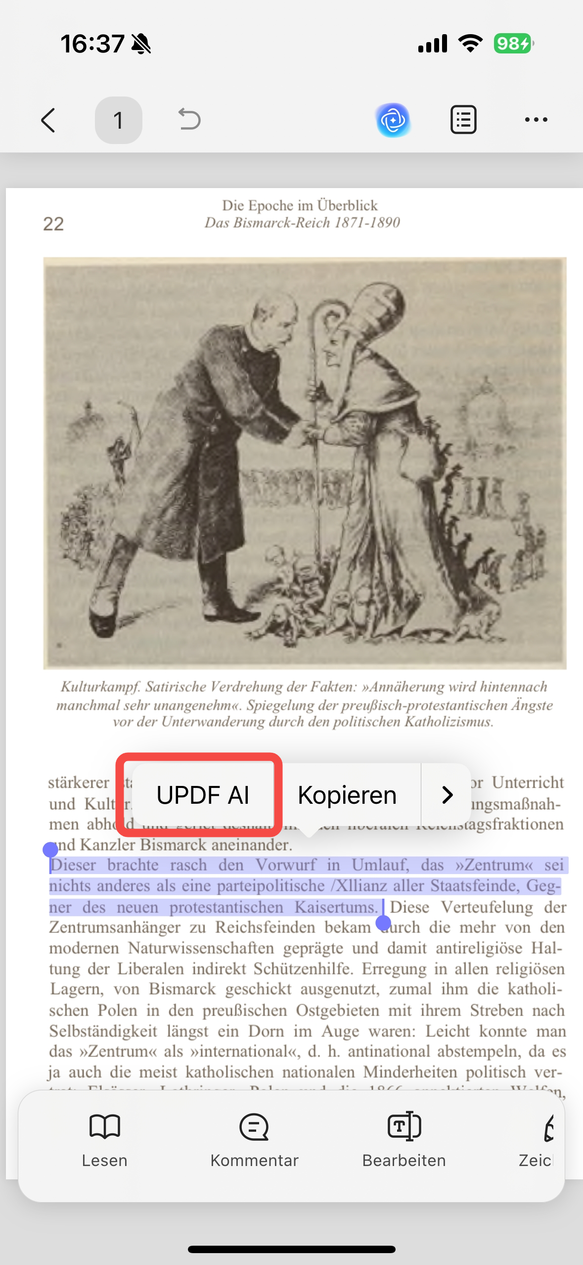 UPDF AI Mobile Übersetzung