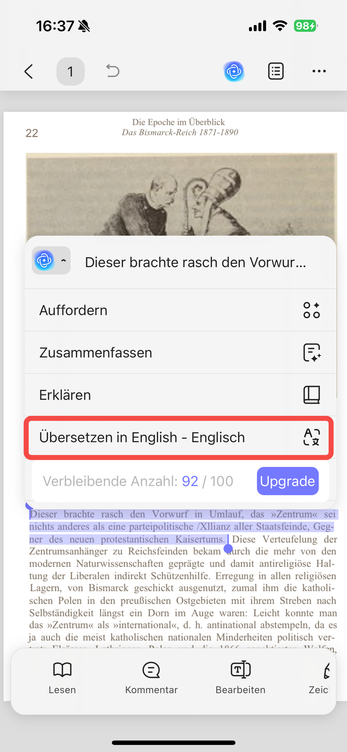 UPDF AI Mobile Übersetzung