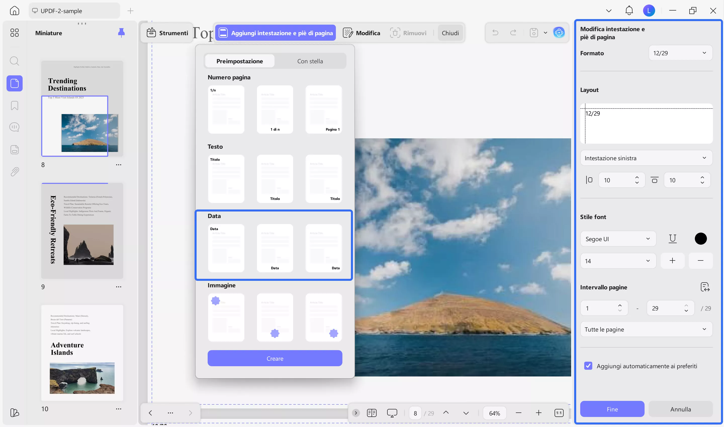 change pdf creation date via footer and header updf