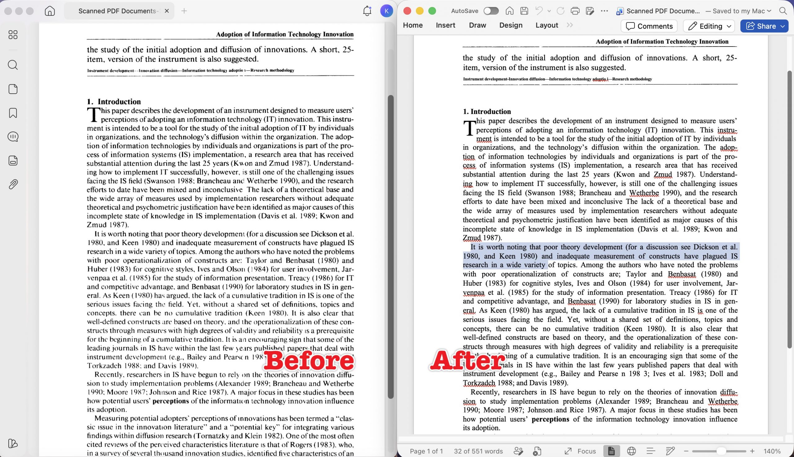 updf converts scanned pdf to word result 1