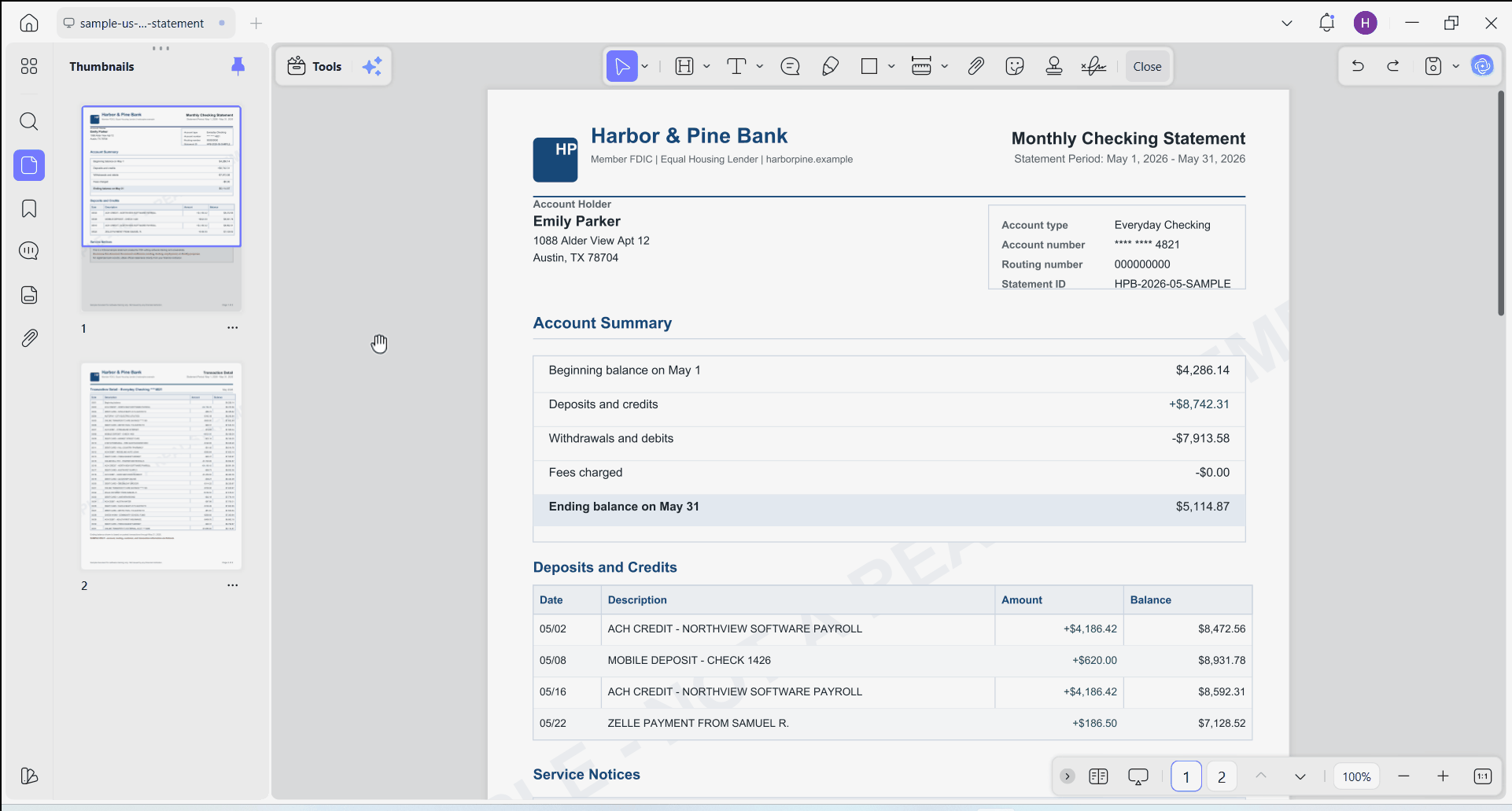 edit a bank statement using UPDF