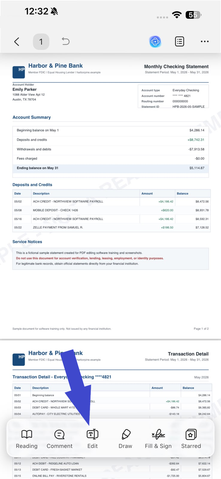 edit a bank statement with updf ios