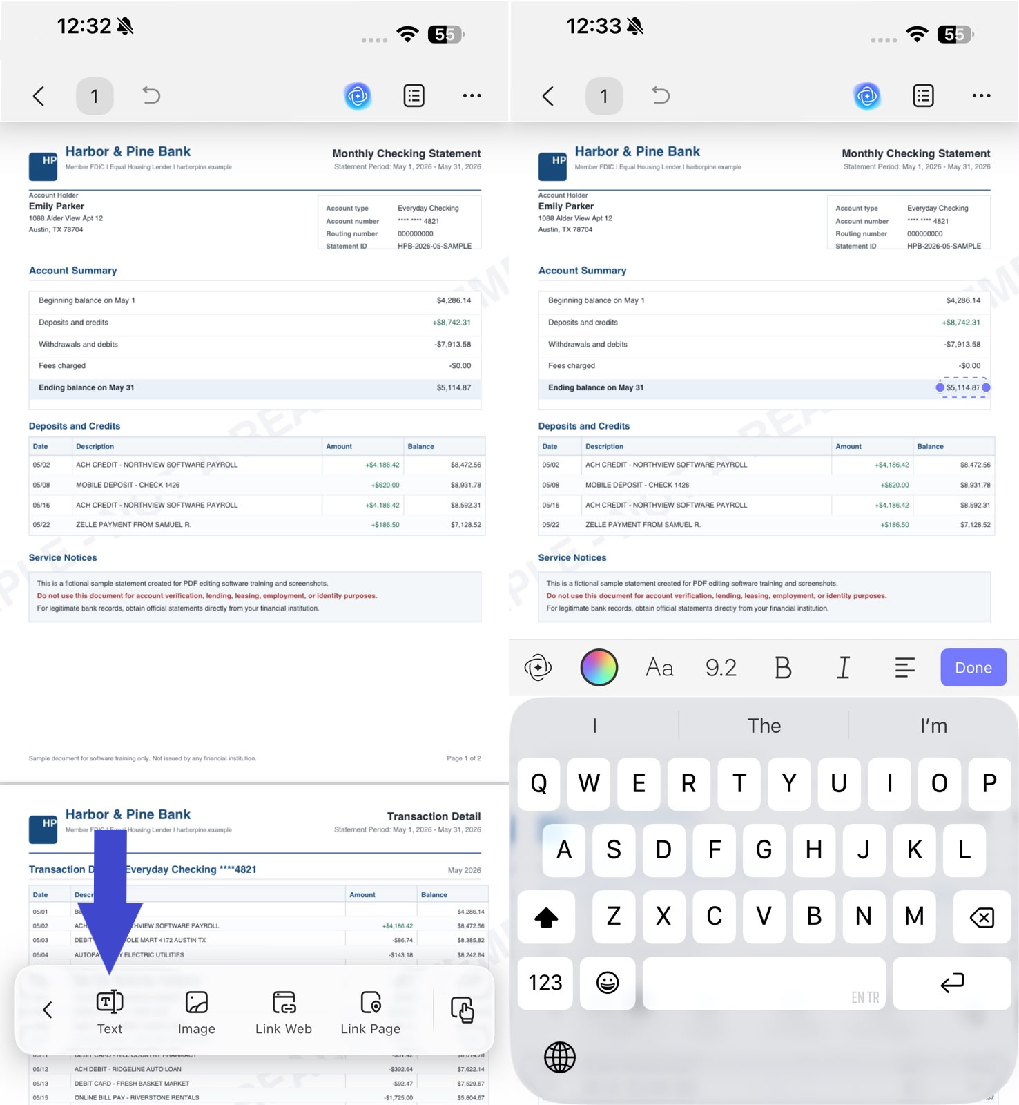 edit a bank statement with updf ios